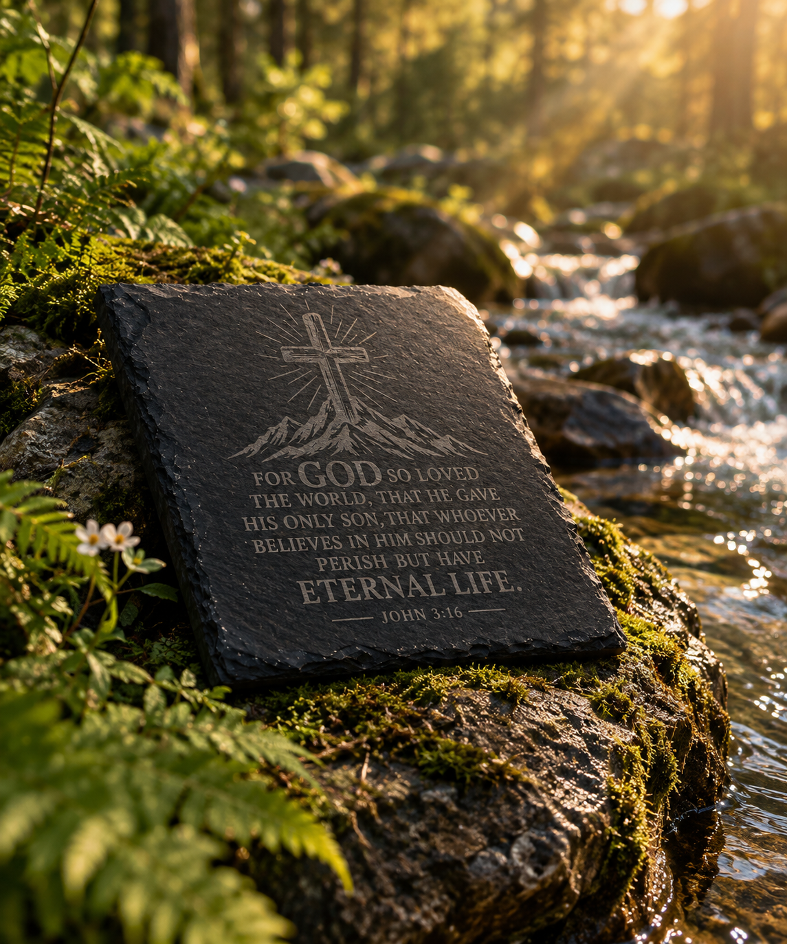 John 3:16 Black Slate Coaster