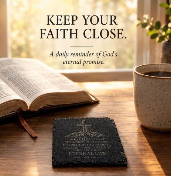 John 3:16 Black Slate Coaster