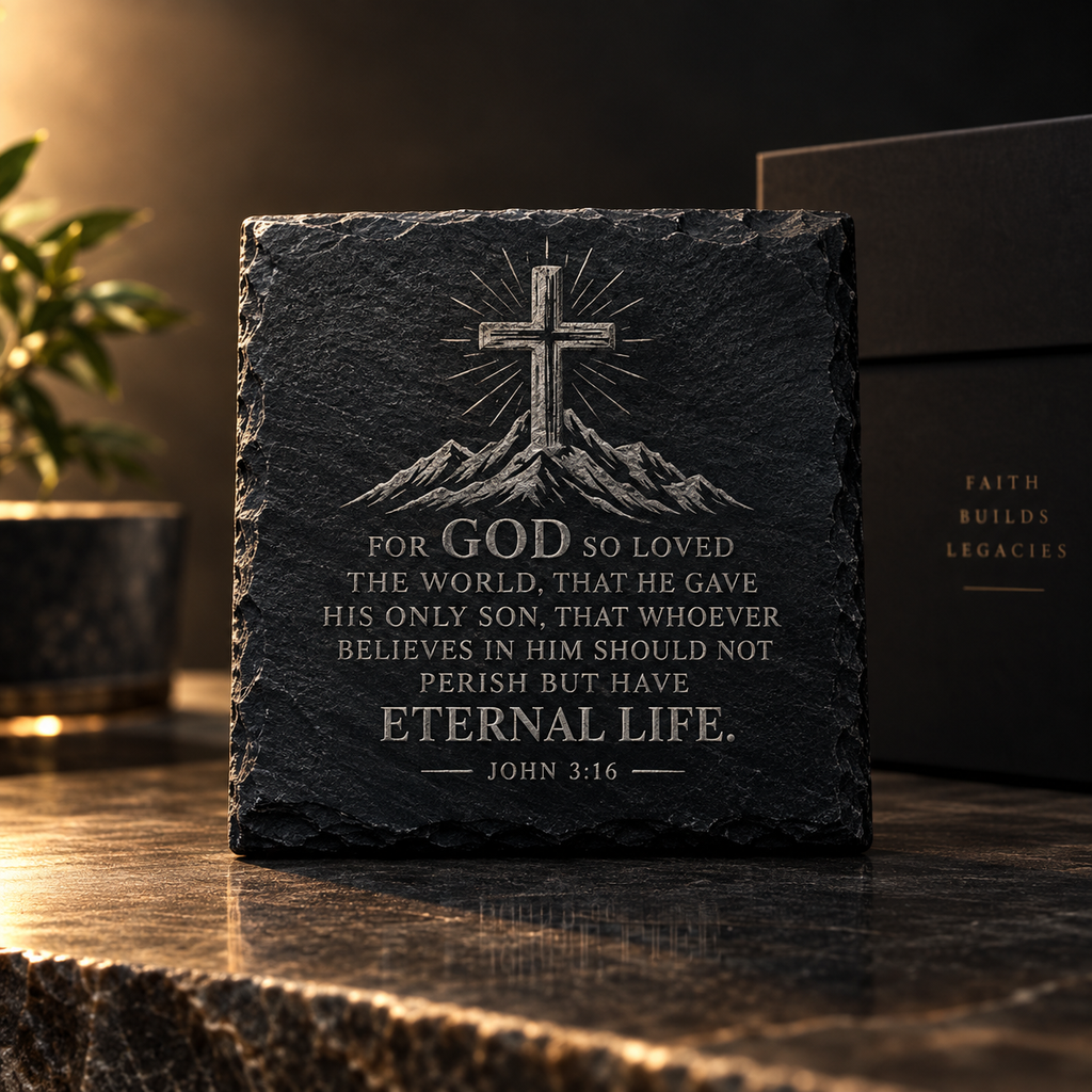 John 3:16 Black Slate Coaster