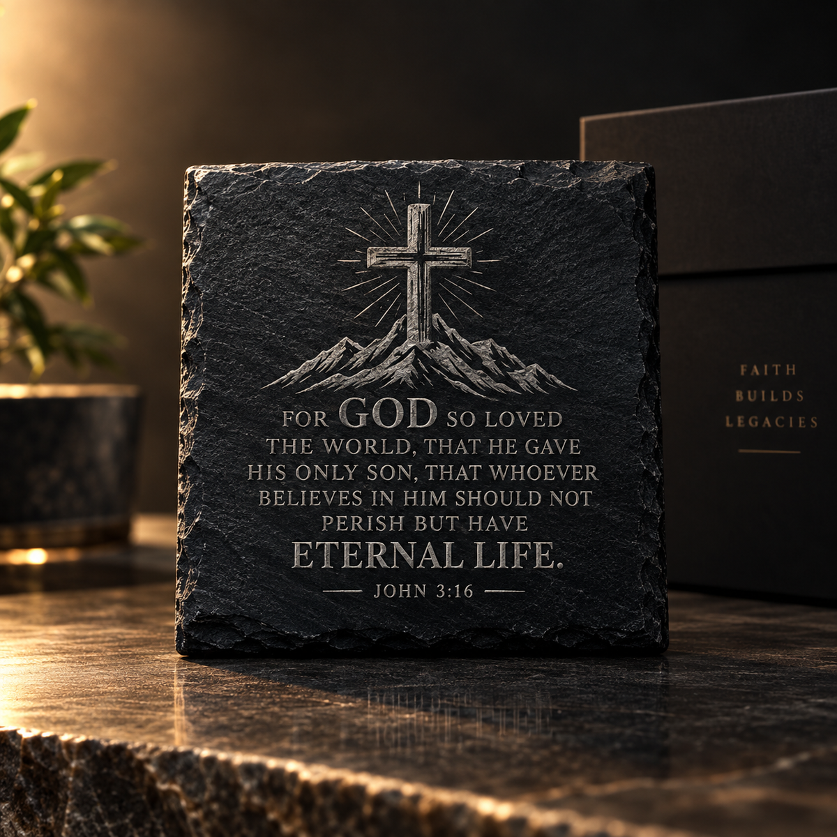 John 3:16 Black Slate Coaster