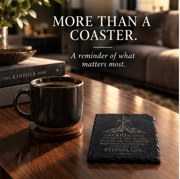 John 3:16 Black Slate Coaster